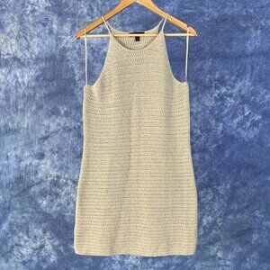 Banana Republic Petite Crochet Halter Mini Dress in Pale Khaki Sz PL